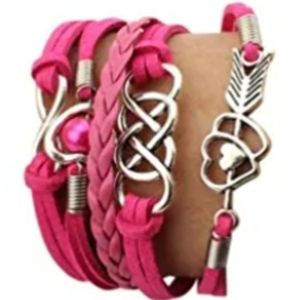 5 FOR $25 Leather Wrapped Double Hearts Infinity Charm Bracelet NWT